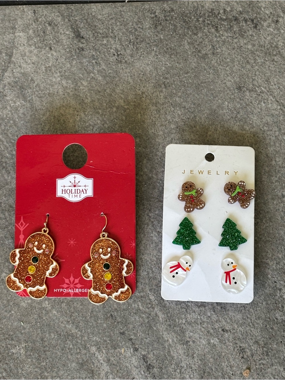 CHRISTMAS EARRINGS Holiday Time Brown Gingerbread Snowman Tree Set Lot Bundle